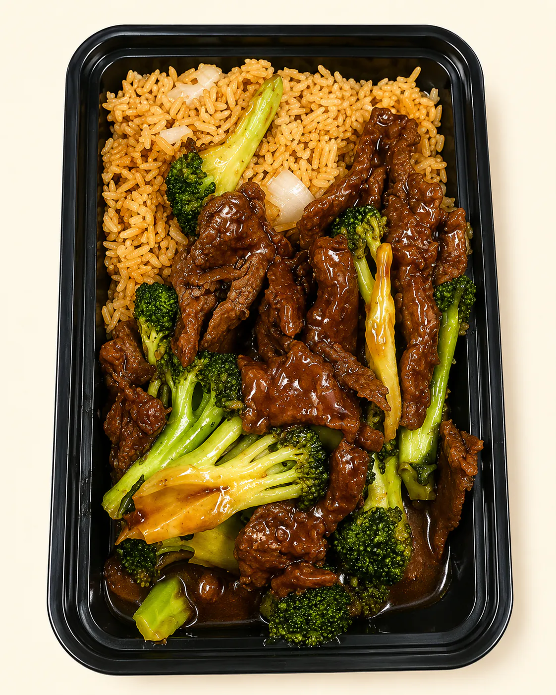 Beef with Broccoli over Fried Rice at Lucky Garden, Chinese Restaurant in Baltimore