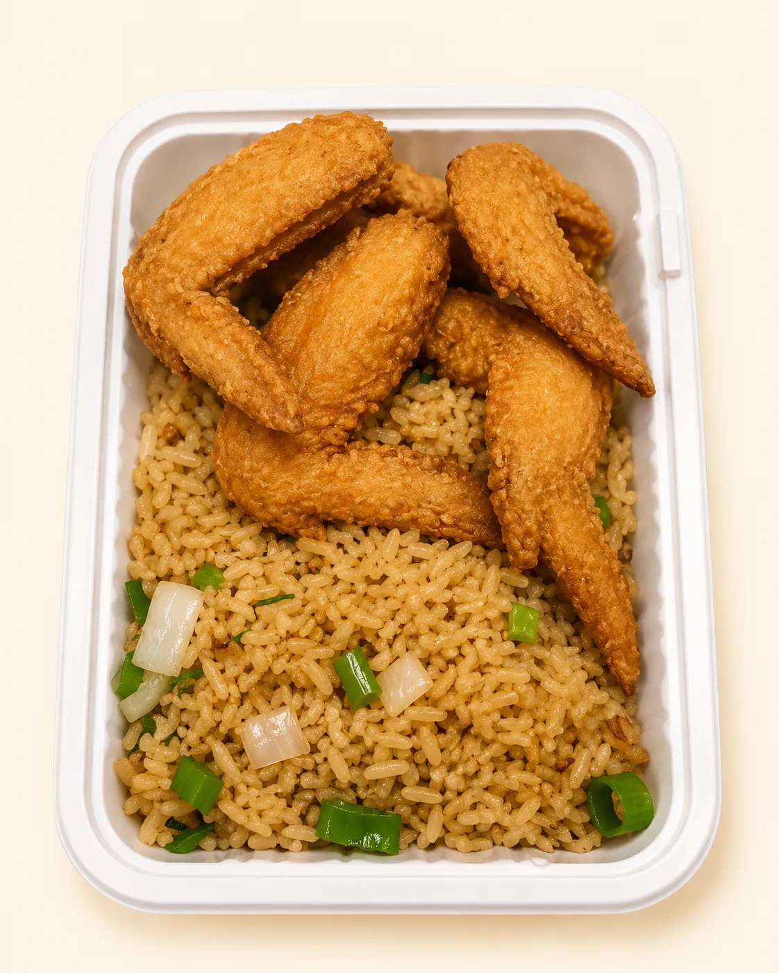 Fried Chicken Wings with Fried Rice at Lucky Garden, Chinese Restaurant in Baltimore